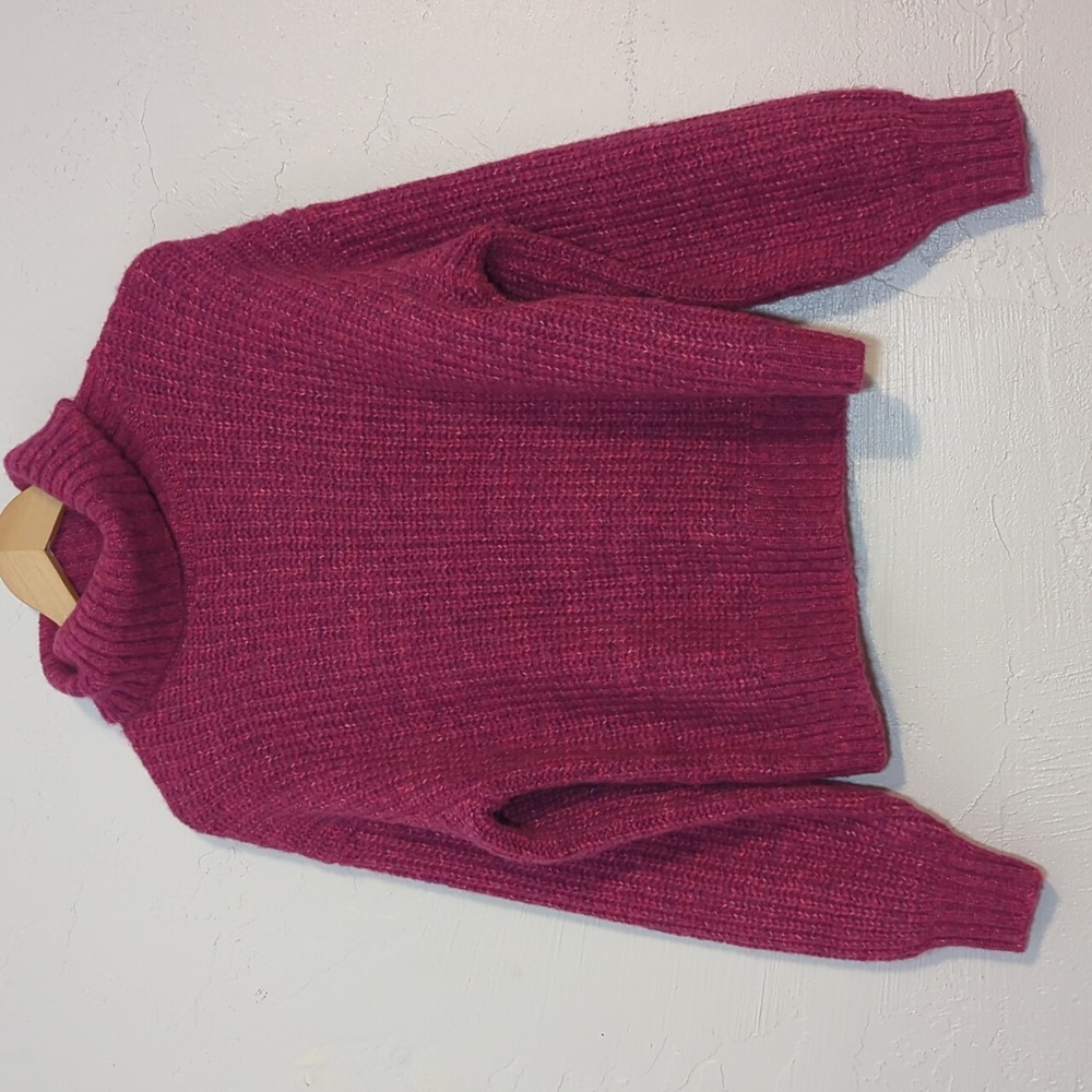 Pink Wool Blend Chunky Knit Turtleneck Sweater Comfy Cozy Colorful Fall Layer